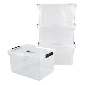 zopnny 4-pack 18 l plastic storage box container, clear latch bin with handle and lid