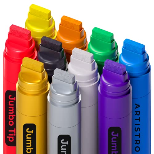 ARTISTRO 10 Jumbo Colored Markers, 15mm Jumbo Felt Tip, Acrylic Paint Markers for Rock Painting, Stone, Ceramic, Glass, Wood, Canvas