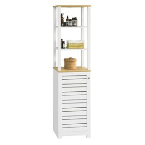 haotian bzr43-w, white floor standing tall bathroom storage cabinet with shelves and door, linen tower bath cabinet, cabinet with shelf