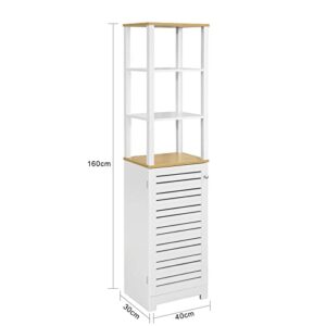 Haotian BZR43-W, White Floor Standing Tall Bathroom Storage Cabinet with Shelves and Door, Linen Tower Bath Cabinet, Cabinet with Shelf