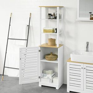 Haotian BZR43-W, White Floor Standing Tall Bathroom Storage Cabinet with Shelves and Door, Linen Tower Bath Cabinet, Cabinet with Shelf