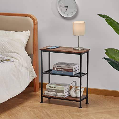 GIOPACO Narrow Side Table, End Table with 3 Tier Storage Shelves, Rustic Skiny End Tables for Small Spaces, Slim Couch Beside Table, Hallway Table for Living Room,Bedroom