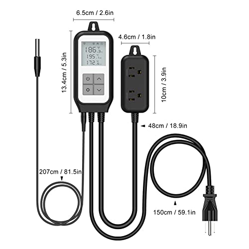 Digital Temperature Controller,Wireless Thermostat for Reptiles Temperature Controlled Outlet with Heating and Cooling Setting for Greenhouse Aquarium Homebrew, 220W