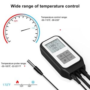 Digital Temperature Controller,Wireless Thermostat for Reptiles Temperature Controlled Outlet with Heating and Cooling Setting for Greenhouse Aquarium Homebrew, 220W