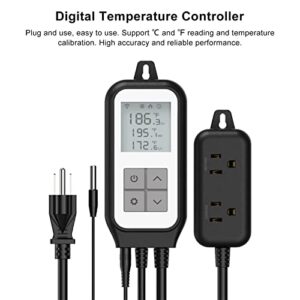 Digital Temperature Controller,Wireless Thermostat for Reptiles Temperature Controlled Outlet with Heating and Cooling Setting for Greenhouse Aquarium Homebrew, 220W