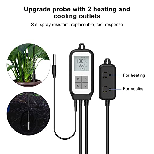 Digital Temperature Controller,Wireless Thermostat for Reptiles Temperature Controlled Outlet with Heating and Cooling Setting for Greenhouse Aquarium Homebrew, 220W