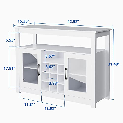 Cozy Castle Wine Liquor Bar Buffet Cabinet, Buffet Sideboard, Freestanding Buffet Storage Cabinet with Removable Wine Rack for Kitchen, Living Room, Dining Room, White