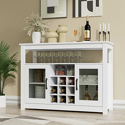 Cozy Castle Wine Liquor Bar Buffet Cabinet, Buffet Sideboard, Freestanding Buffet Storage Cabinet with Removable Wine Rack for Kitchen, Living Room, Dining Room, White