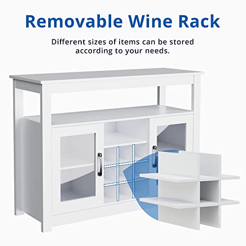 Cozy Castle Wine Liquor Bar Buffet Cabinet, Buffet Sideboard, Freestanding Buffet Storage Cabinet with Removable Wine Rack for Kitchen, Living Room, Dining Room, White