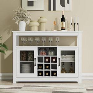 Cozy Castle Wine Liquor Bar Buffet Cabinet, Buffet Sideboard, Freestanding Buffet Storage Cabinet with Removable Wine Rack for Kitchen, Living Room, Dining Room, White