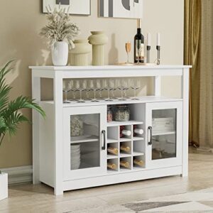 Cozy Castle Wine Liquor Bar Buffet Cabinet, Buffet Sideboard, Freestanding Buffet Storage Cabinet with Removable Wine Rack for Kitchen, Living Room, Dining Room, White