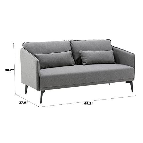 COSVALVE Grey Loveseat 59 inch Upholstered Couch, Small Spaces Modern 2-seat Sofa Fabric LoveSeat Grey Furniture for Living Room Bedroom Office Small Apartment,Metal Leg Loading 880LB