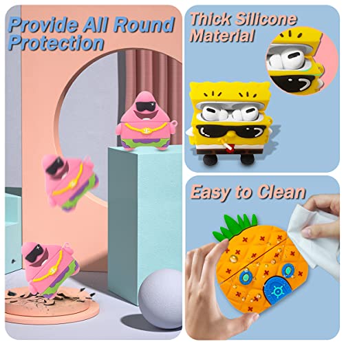 [3 Pack] Funny AirPods Pro Case, 3D Cartoon Character Silicone Case for Airpod Pro 2nd/1st Generation Case Cool Kawaii Air Pods Pro Cover for Girl Boys Fun Protective Case with Keychain Accessories