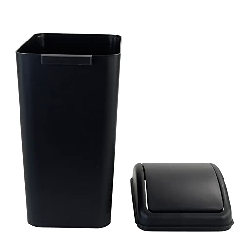 Qskely 4.5 Gallon Plastic Swing-Top Trash Can, Garbage Can with Swing Lid, Balck