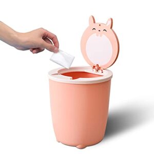 hterdr mini countertop trash can with lid for office desktop coffee table kitchen cute bunny garbage can small desktop trash can press cover bucket small paper basket pink