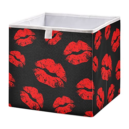 WELLDAY Storage Basket Valentine's Day Red Lips Foldable 15.8 x 10.6 x 7 in Cube Storage Bin Home Decor Organizer Storage Baskets Box for Toys, Books, Shelves, Closet, Laundry, Nursery