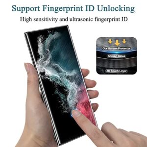 LYWHL [2+2] for Galaxy S22 Ultra Support Fingerprint ID Screen Protector Privacy Case Friendly 9H Hardness Tempered Glass Black Film + Camera Lens Protector for Samsung Galaxy S22 Ultra 6.8”