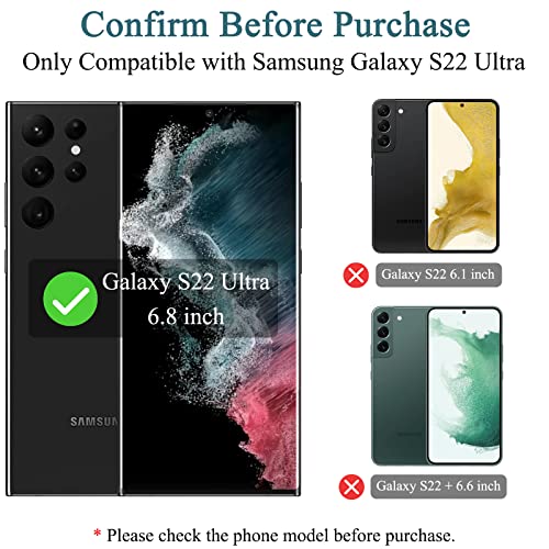 LYWHL [2+2] for Galaxy S22 Ultra Support Fingerprint ID Screen Protector Privacy Case Friendly 9H Hardness Tempered Glass Black Film + Camera Lens Protector for Samsung Galaxy S22 Ultra 6.8”