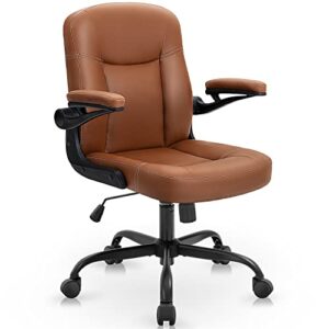 yamasoro modern home office desk chairs leather office chair with wheels swivel rolling chair mid-back task chair for adults,brown