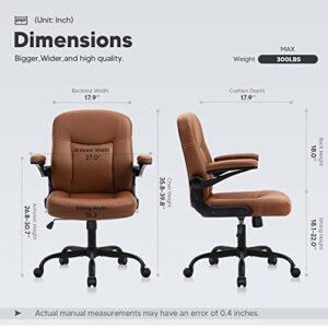 YAMASORO Modern Home Office Desk Chairs Leather Office Chair with Wheels Swivel Rolling Chair Mid-Back Task Chair for Adults,Brown