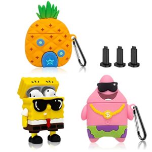 [3 pack] funny airpod case for airpod 2/1, 3d cartoon character cute airpods 1&2 case kawaii airpods 1/2 cover for men boys gift protective silicone case with keychain accessories
