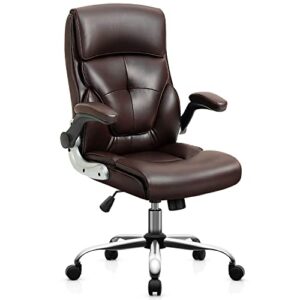 yamasoro executive office chair,ergonomic chair with lumbar support,comfortable computer desk chairs flip up arms and wheels swivel task chair, brown