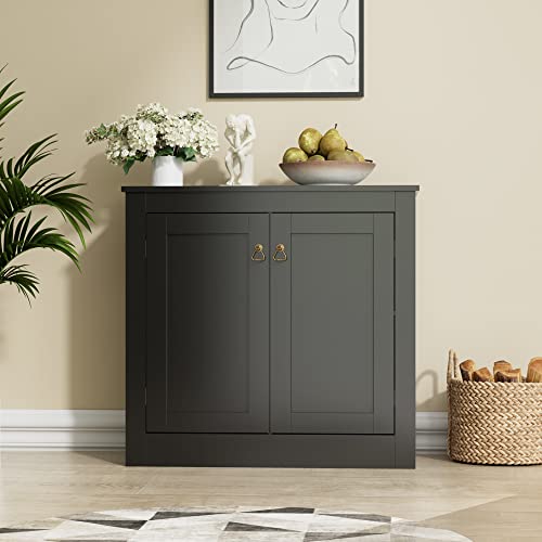 Cozy Castle Black Storage Cabinet, Free Standing Buffet Cabinet with Storage, Accent Cabinet with Doors and Shelves, Sideboard for Kitchen, Entryway or Hallway