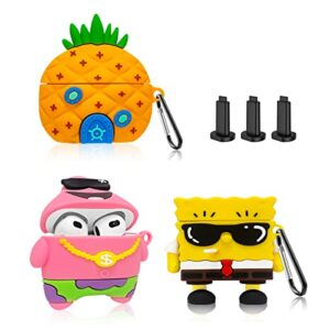 [3 pack] funny airpods 3rd generation case, 3d cartoon character cute aripod case for airpods 3 kawaii airpods 3 2021 cover for men boys silicone protective case with keychain accessories