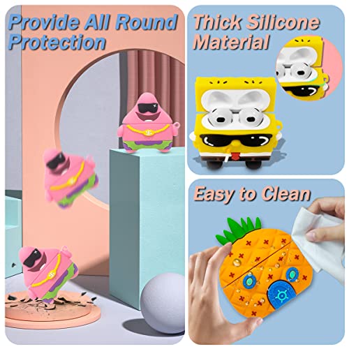 [3 Pack] Funny AirPods 3rd Generation Case, 3D Cartoon Character Cute Aripod Case for Airpods 3 Kawaii Airpods 3 2021 Cover for Men Boys Silicone Protective Case with Keychain Accessories