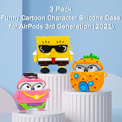 [3 Pack] Funny AirPods 3rd Generation Case, 3D Cartoon Character Cute Aripod Case for Airpods 3 Kawaii Airpods 3 2021 Cover for Men Boys Silicone Protective Case with Keychain Accessories