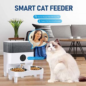 JAMOTOLLY Automatic Cat Feeder,Automatic Dog Feeder with HD Camera,5L Double Stainless Steel Bowls Pet Feeder with APP,Smart Food Dispenser for Cat and Dog,10s Voice Recorder Dual Power Mode 3 Heights