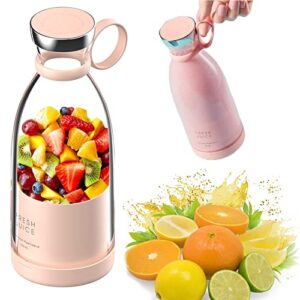personal size blender, fresh juice mini fast portable blender, portable smoothie blender usb rechargeable, electric juicer cup with 4 blades (pink)