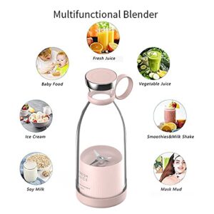 Personal Size Blender, Fresh Juice Mini Fast Portable Blender, Portable Smoothie Blender USB Rechargeable, Electric Juicer Cup with 4 Blades (pink)