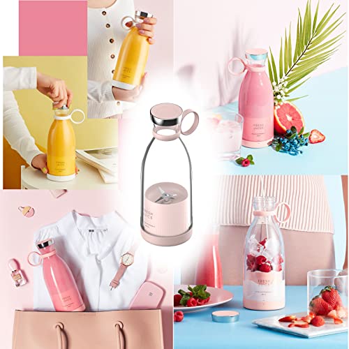 Personal Size Blender, Fresh Juice Mini Fast Portable Blender, Portable Smoothie Blender USB Rechargeable, Electric Juicer Cup with 4 Blades (pink)