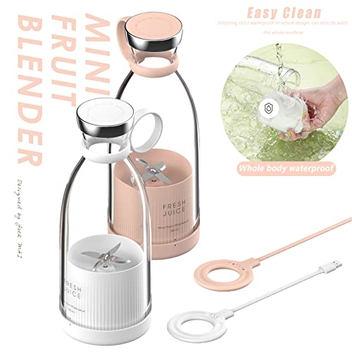 Personal Size Blender, Fresh Juice Mini Fast Portable Blender, Portable Smoothie Blender USB Rechargeable, Electric Juicer Cup with 4 Blades (pink)