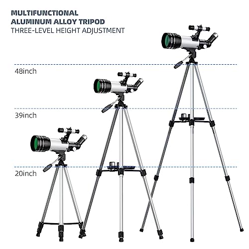 Telescope for Adults & Kids, 70mm Aperture 400mm Refractor Telescope (24X-180X) for Astronomy Beginners, Portable Telescope with Adjustable Tripod Phone Adapter & Wireless Remote, Gifts for Kids