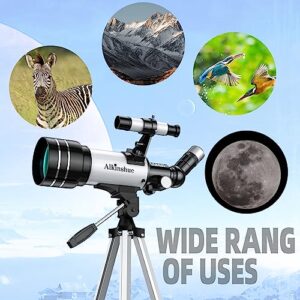 Telescope for Adults & Kids, 70mm Aperture 400mm Refractor Telescope (24X-180X) for Astronomy Beginners, Portable Telescope with Adjustable Tripod Phone Adapter & Wireless Remote, Gifts for Kids