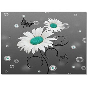 Large Rectangular Area Rugs 4' x 6' Living Room, Blue Green Daisy Bubble Durable Non Slip Rug Carpet Floor Mat for Bedroom Bedside Outdoor Modern Abstract Gray Ombre Floral