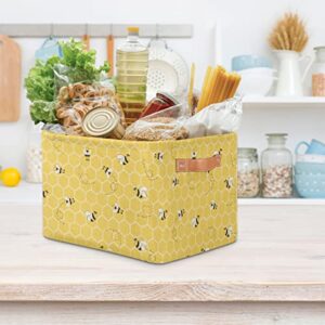 Pardick Yellow Bee Basket Cube Storage Bins Honeycomb Shelves Bee Decor for Bedroom Toys Stuffed Animal Waterproof Laundry Box Bin Basket with Handle for Home Closet Shelf Office Bedroom Gift-2PCS