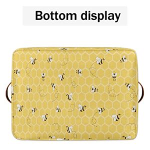 Pardick Yellow Bee Basket Cube Storage Bins Honeycomb Shelves Bee Decor for Bedroom Toys Stuffed Animal Waterproof Laundry Box Bin Basket with Handle for Home Closet Shelf Office Bedroom Gift-2PCS