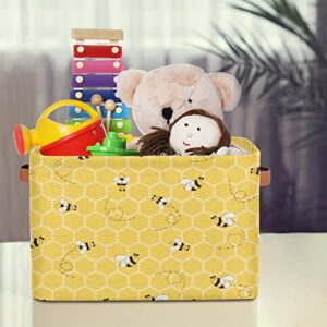 Pardick Yellow Bee Basket Cube Storage Bins Honeycomb Shelves Bee Decor for Bedroom Toys Stuffed Animal Waterproof Laundry Box Bin Basket with Handle for Home Closet Shelf Office Bedroom Gift-2PCS