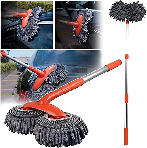 XYYRYS Retractable Double Layer Car Wash Brush with Long Handle,Microfiber Mitt Not Hurt Paint Scratch Free Cleaning Tool,with 360°Flexible Rotation,for Truck SUV Pickup Bus (A-1pc)