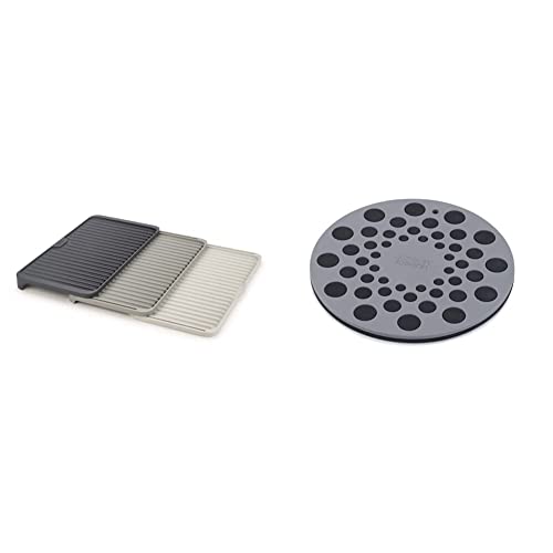 Joseph Joseph 85178 Tier Expandable Draining Mat, Gray, UK 2 & Spot-On Set of 2 Silicone Trivets, One Size, Gray