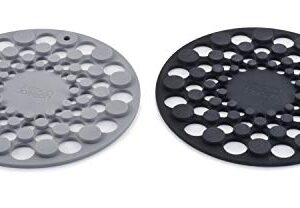 Joseph Joseph 85178 Tier Expandable Draining Mat, Gray, UK 2 & Spot-On Set of 2 Silicone Trivets, One Size, Gray