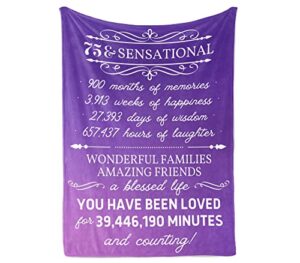 innobeta 75th birthday gifts for women, birthday presents for 75 year old women - 75 & sensational - grandma, greatgrandma, mom, aunt, sister - flannel throw blanket - purple, 50"x 65"