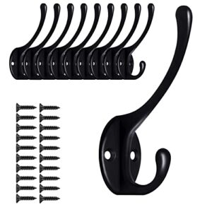 10 Pack Black Wall Hooks for Hanging, Metal Coat Hooks Wall Mounted Cubicle Accessories, Retro Double Hooks Heavy Duty Door Hanger for Towel, Hat, Key, Closet, Bag