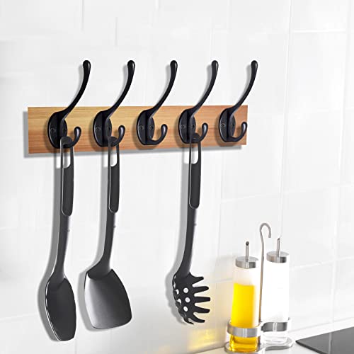 10 Pack Black Wall Hooks for Hanging, Metal Coat Hooks Wall Mounted Cubicle Accessories, Retro Double Hooks Heavy Duty Door Hanger for Towel, Hat, Key, Closet, Bag