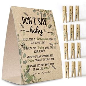 kraft paper don't say baby sign,don't say baby game kit (1 standing sign + 50 mini clothespins),baby showers decorations-npzdon't 02