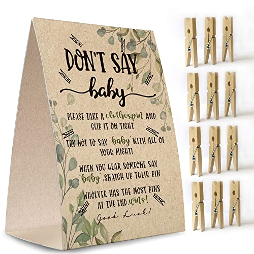 Kraft Paper Don't Say Baby Sign,Don't Say Baby Game Kit (1 Standing Sign + 50 Mini Clothespins),Baby Showers Decorations-NPZDON'T 02