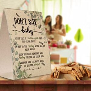 Kraft Paper Don't Say Baby Sign,Don't Say Baby Game Kit (1 Standing Sign + 50 Mini Clothespins),Baby Showers Decorations-NPZDON'T 02